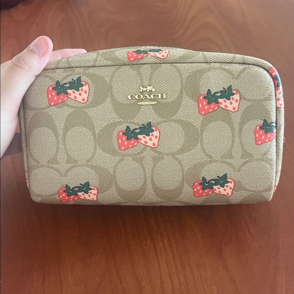 Coach Beige Pouch with Strawberry Design - Picture 1 of 2